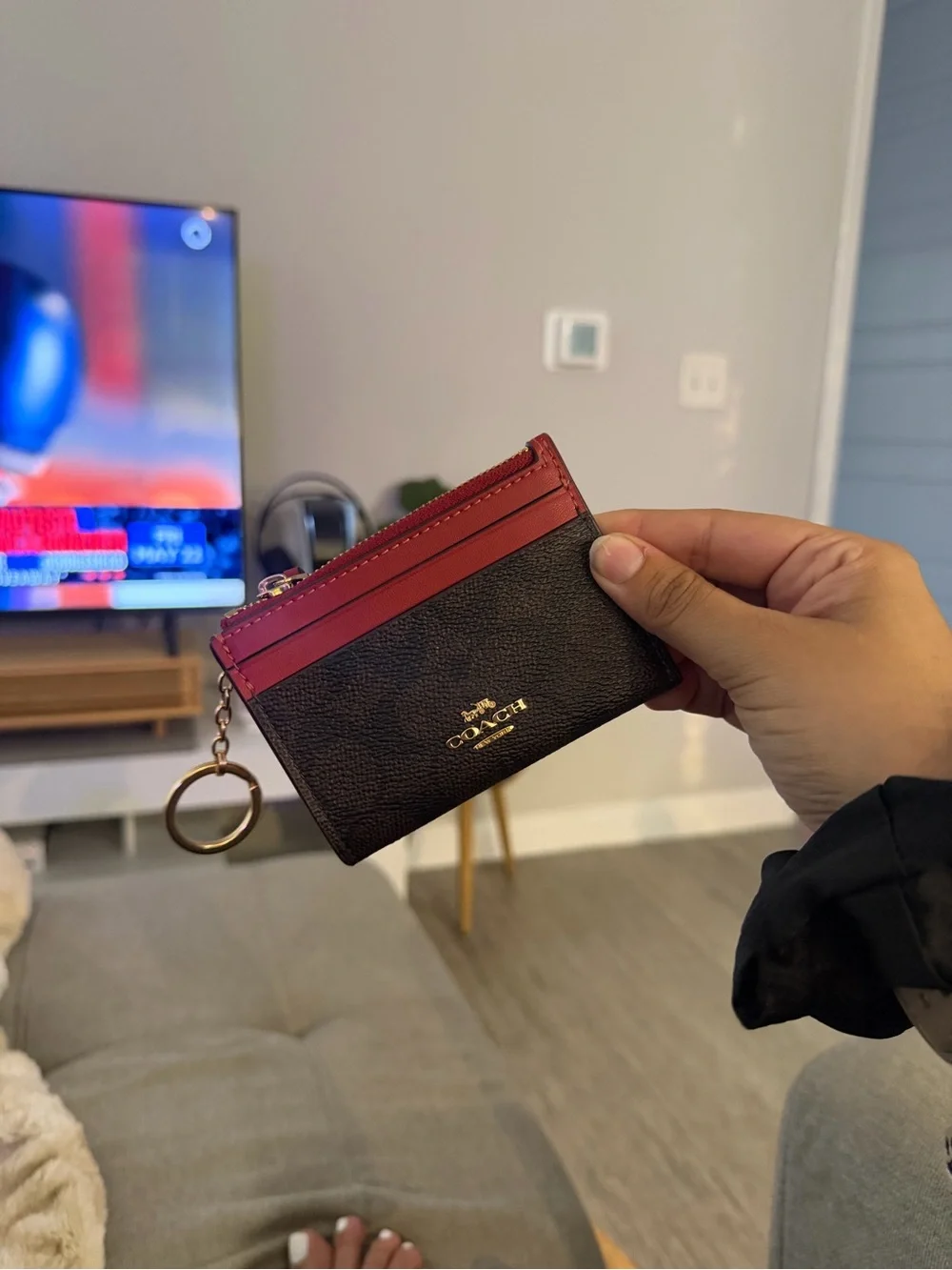 Coach Women's Mini Skinny ID Case in Signature Canvas in Brown and 1941 Red - Picture 2 of 6